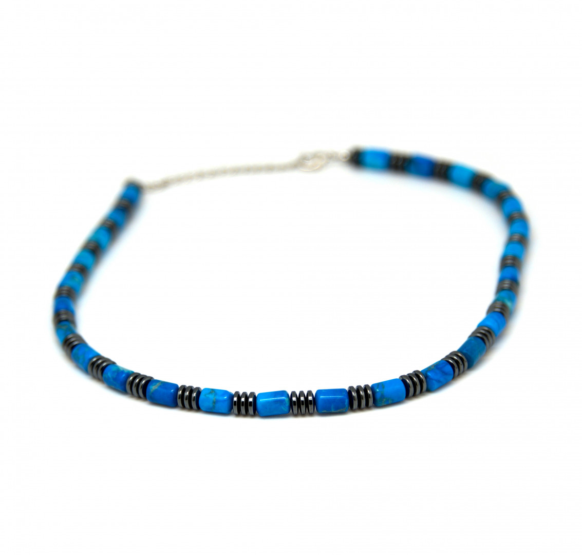 Turkis-trommer med hematitt 6x9mm