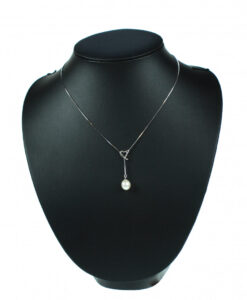 Sølvkjede 1 hvit perle