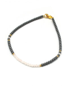 Petit armbånd hematitt og rosa 17-5  2mm