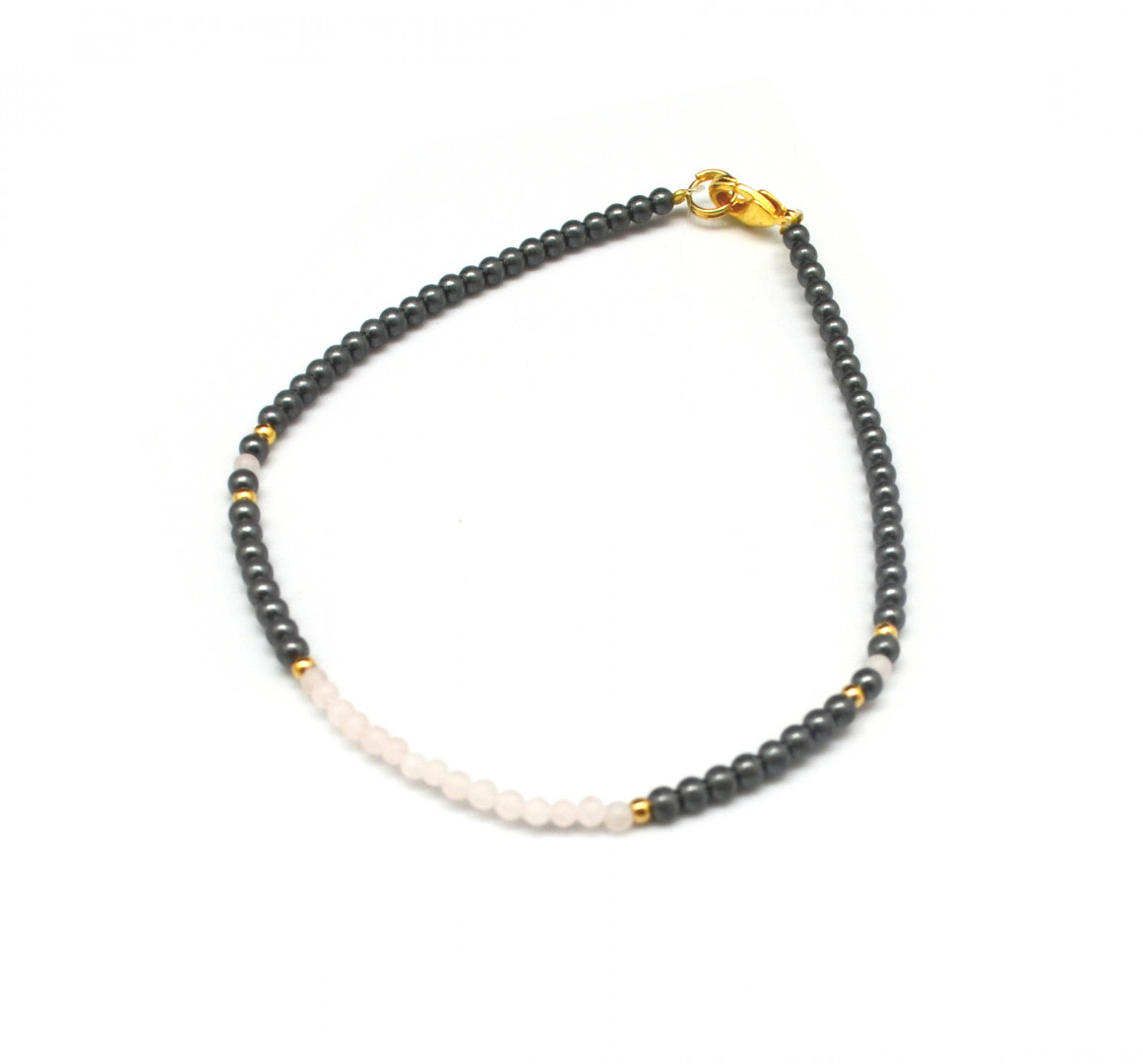 Petit armbånd hematitt og rosa 17-5  2mm.