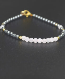 Matt hematitt og rosa kvarts 4mm  4mm