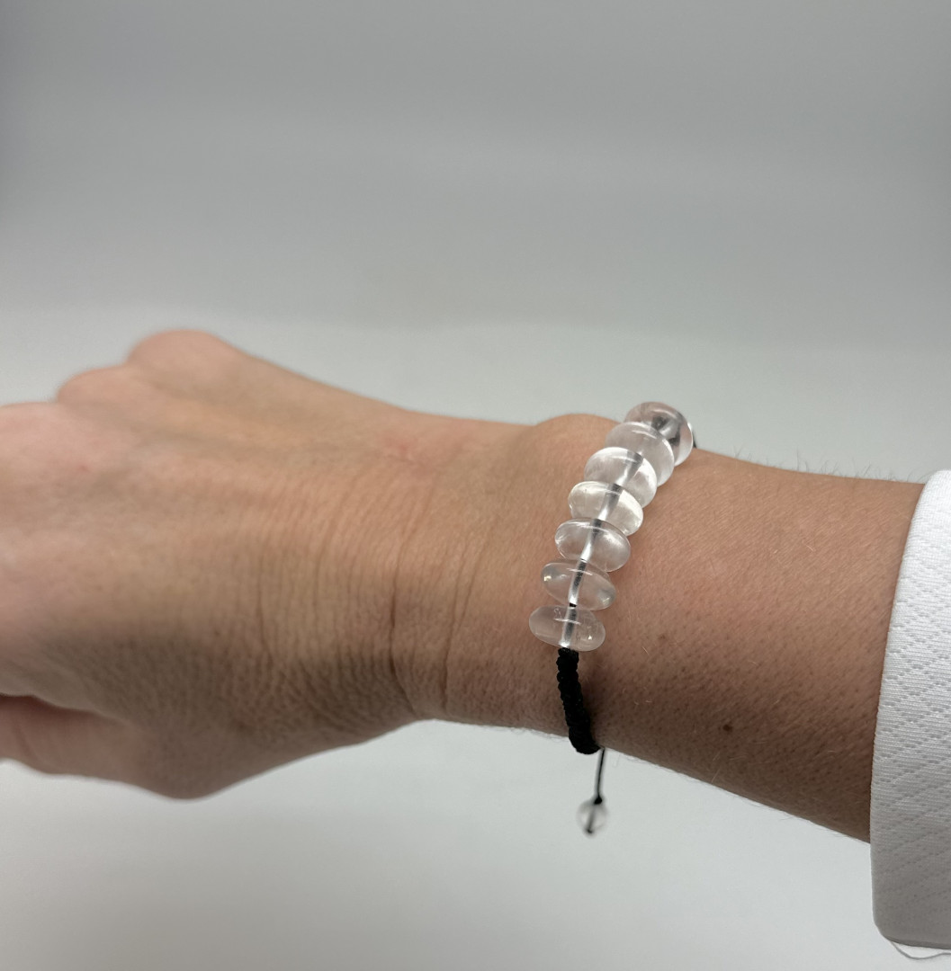 Armbånd med klare kvarts og flettet sort tråd - Bilde 4