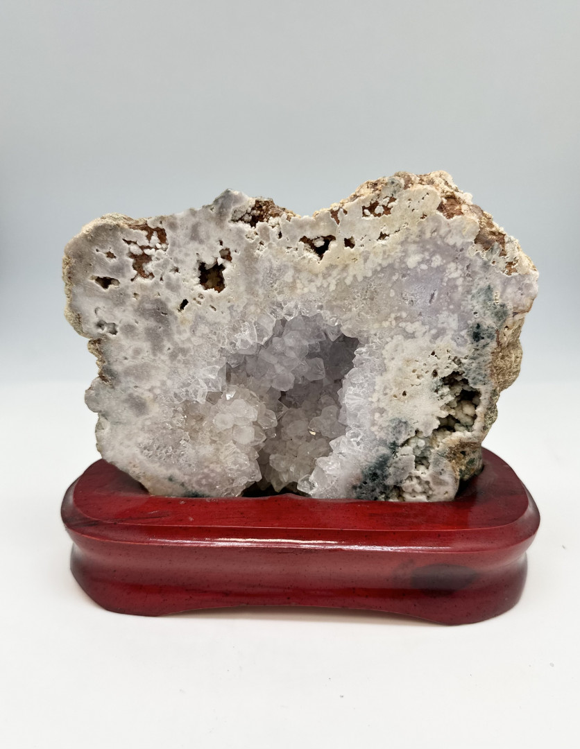 Rosa ametyst på fot med krystaller 8X10mm