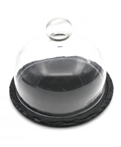 Rundt skifer fat m/glasslokk