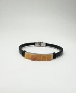 Smalt lærarmbånd med rå gul rav